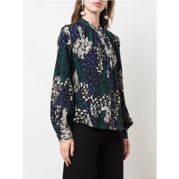 NWOT Veronica Beard Buckley Silk Blend Printed Button Down Top - Picture 2 of 11